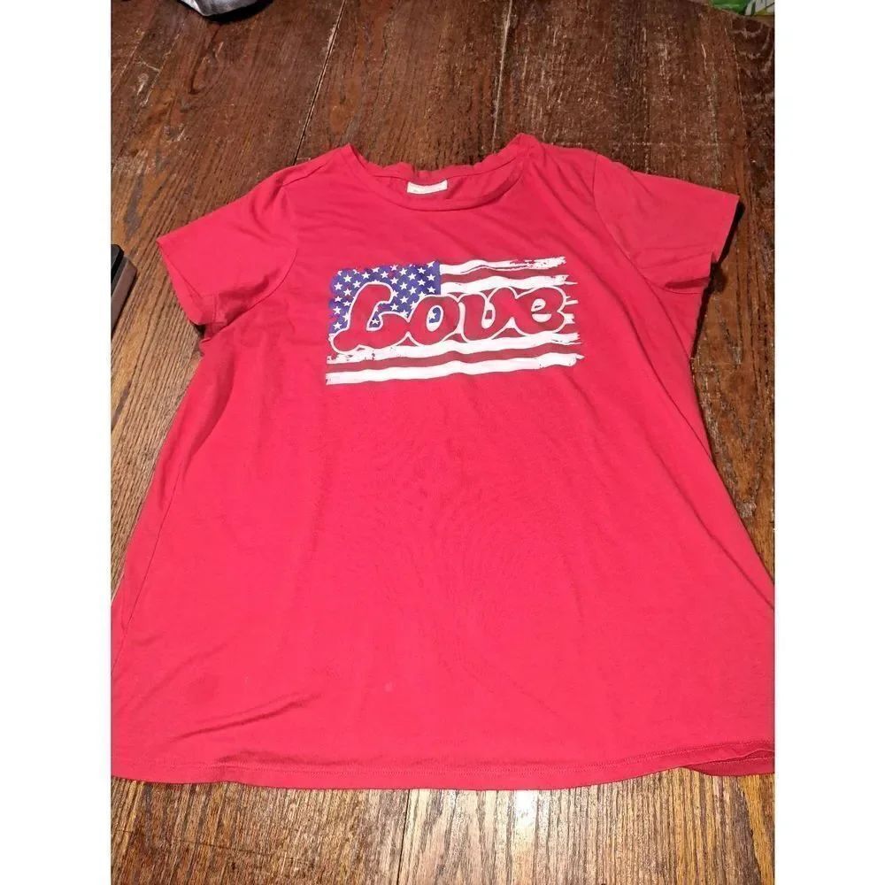 2X Bobbie Brooks Plus Red White Blue Short Sleeve Love Patriotic Tee Tshirt Top